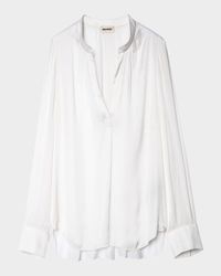 Tink V-Neck Satin Long-Sleeve Blouse