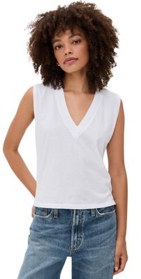 perfectwhitetee Margot Cotton Sleeveless V Neck Tee White S