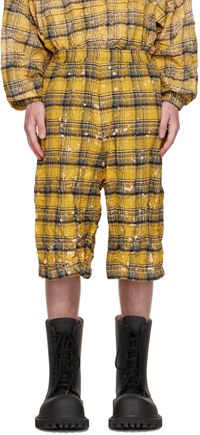 We11done Short froissé jaune à carreaux