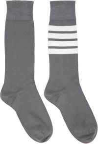 Thom Browne Gray Lightweight Cotton 4-Bar Socks