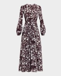 Paravacini Floral Silk Long-Sleeve Maxi Dress