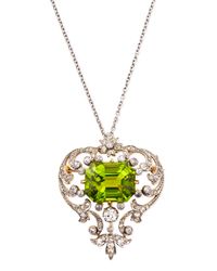 Estate Edwardian Peridot Scroll Pin Pendant Necklace