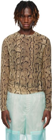 Dries Van Noten Beige Snakeskin Print T-shirt