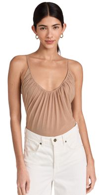 L'AGENCE Gelina Ruched Thong Bodysuit Dark Cappuccino S
