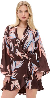 ROCOCO SAND Front Wrap Mini Dress Brown M