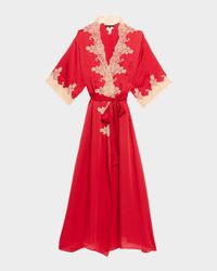 Orchid Lace-Trim Silk Chiffon Robe