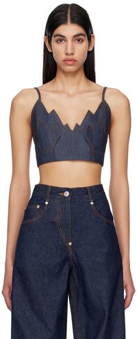 Pushbutton Camisole évasée indigo en denim exclusif à SSENSE