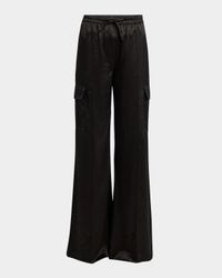 Stretch Silk Wide-Leg Cargo Pajama Pants