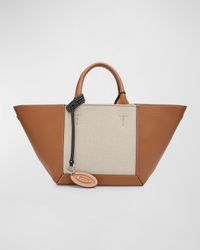 Small Double Up Leather and Canvas Shopping Bag