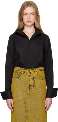 MM6 Maison Margiela Black Cotton Poplin Long-Sleeved Shirt