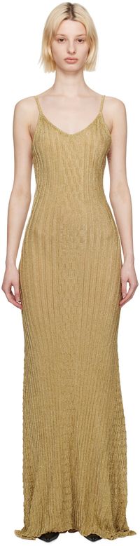 Victoria Beckham Gold V-Neck Maxi Dress