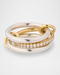 Libra SG Petite 3-Link Ring in Sterling Silver, 18K Yellow Gold and Diamonds, Size 4.5