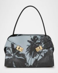 Hug Palm Tree-Print Leather Shoulder Bag