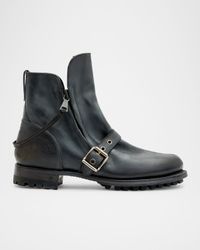 Men's Moto Shearling Double-Zip Leather Boots