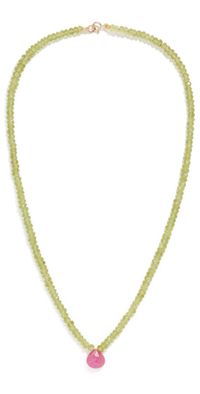 JIA JIA 14k Peridot Ruby Teardrop Necklace Green/Pink One Size