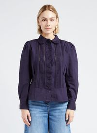 Antik Batik - Chemise col claudine en popeline de coton - Taille L - Bleu