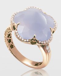 Bon Ton 18k Rose Gold Chalcedony Ring w/ Diamonds Size 6.5