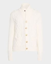 Men's Cashmere Cable Knit Shawl Collar Cardigan with Metal Buttons