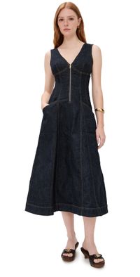 Self Portrait Indigo Denim Midi Dress Blue 10