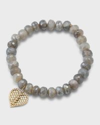 Moonstone Bead & Diamond Marquise Eye Heart Charm Bracelet