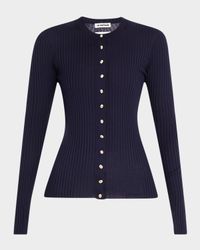 Silk Ribbed Crewneck Cardigan
