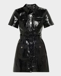Lydia Croc-Embossed Vegan Leather Mini Shirtdress