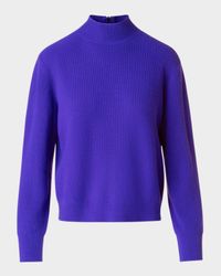 Mock-Neck Cashwool Rib Sweater