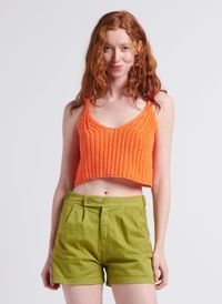 Dr Bloom - Top court tricot Col V en coton mélangé - Taille M/L - Orange