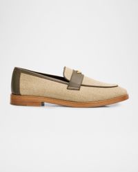 Lofty Flaneur Leather and Raw Linen Penny Loafers