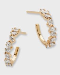 14K Gold Zig Zag Pear Diamond Huggie Earrings