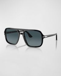 Men's Double-Bridge Acetate Aviator Sunglasses