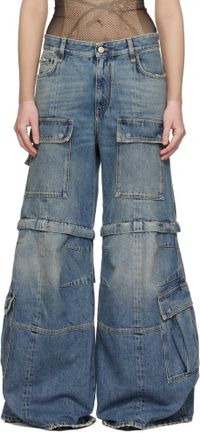 Balenciaga Jean cargo évasé bleu