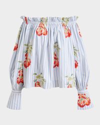 Ihandstand Embroidered Striped Off-Shoulder Blouse