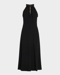 Aria Bead-Trim Halter Midi Dress