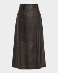 A-Line Leather Midi Skirt