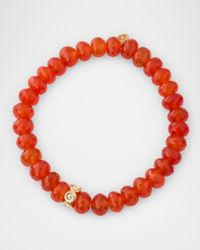 Fluted Stone Rondelle with Diamonds on Carnelian Rondelle Bead Bracelet