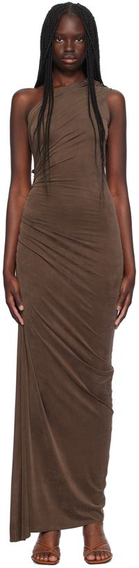 Atlein Robe longue mauve à effet ruché et à bretelle unique