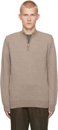 Sunspel Pull beige en tricot nid d'abeilles de laine mérinos à demi-glissière