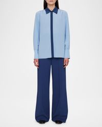 Evora Colorblock-Print Point-Collar Silk Blouse