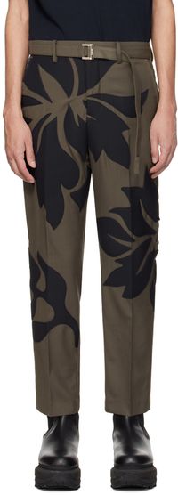 sacai Taupe & Navy Floral Appliqué Trousers