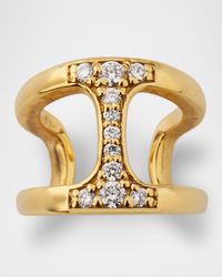 18K Yellow Gold 12MM Tri-Link Diamond Huggie Earrings