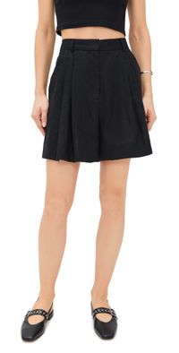 STAUD Cruz Linen Shorts Black 0