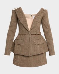 Delaney Off-The-Shoulder Houndstooth Blazer