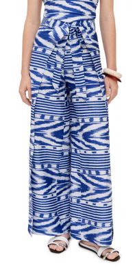 Coniglio Palm Beach Silk Two Panel Wrap Pants Ikat Stripe French Blue 1