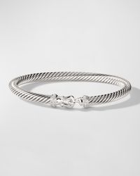 Cable Buckle Bracelet in Silver with Diamonds, 5mm