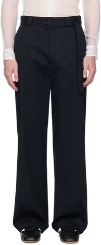 Dries Van Noten Navy Belted Trousers