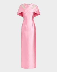 Eve Embellished Capelet Silk Twill Gown