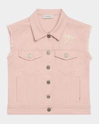 Girl's Journey Sleeveless Denim Jacket with Embroidery, Size 4-12