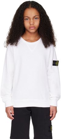 Stone Island Junior Kids White Garment-Dyed Sweatshirt