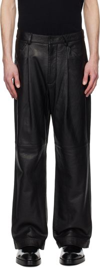 Entire Studios Pantalon noir en cuir à entrejambe bas